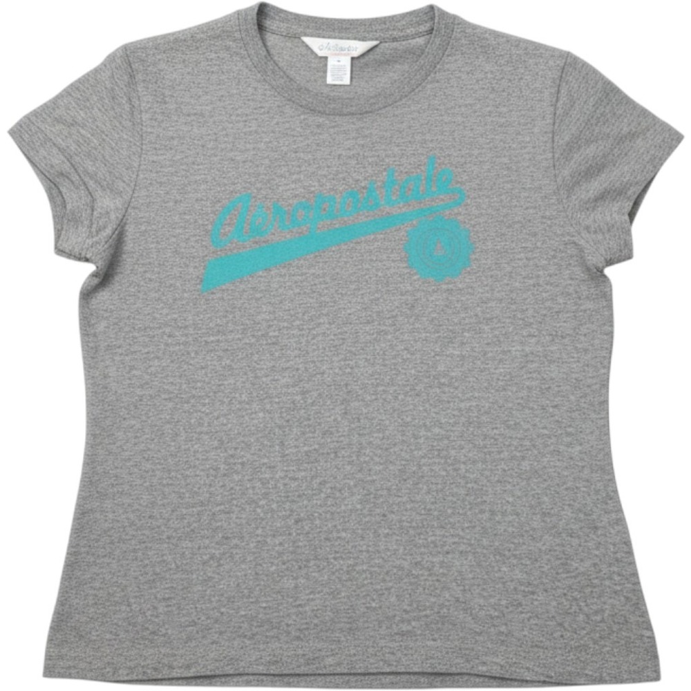 Aeropostale Womens Gray Heather Teal Graphic Logo Boyfriend Tee Shirt Size M